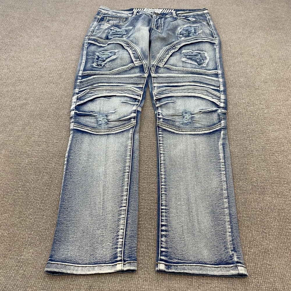 RGSTR Jeans Mens 34x30 Blue Light Wash Straight Distressed Stretch Denim Pants